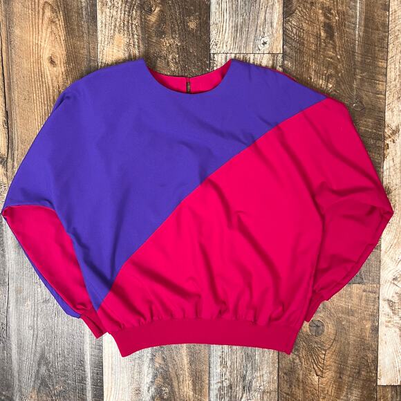 Vintage 80s Two Tone Color Block Top Retro Pink and Purple - Picture 1 of 7